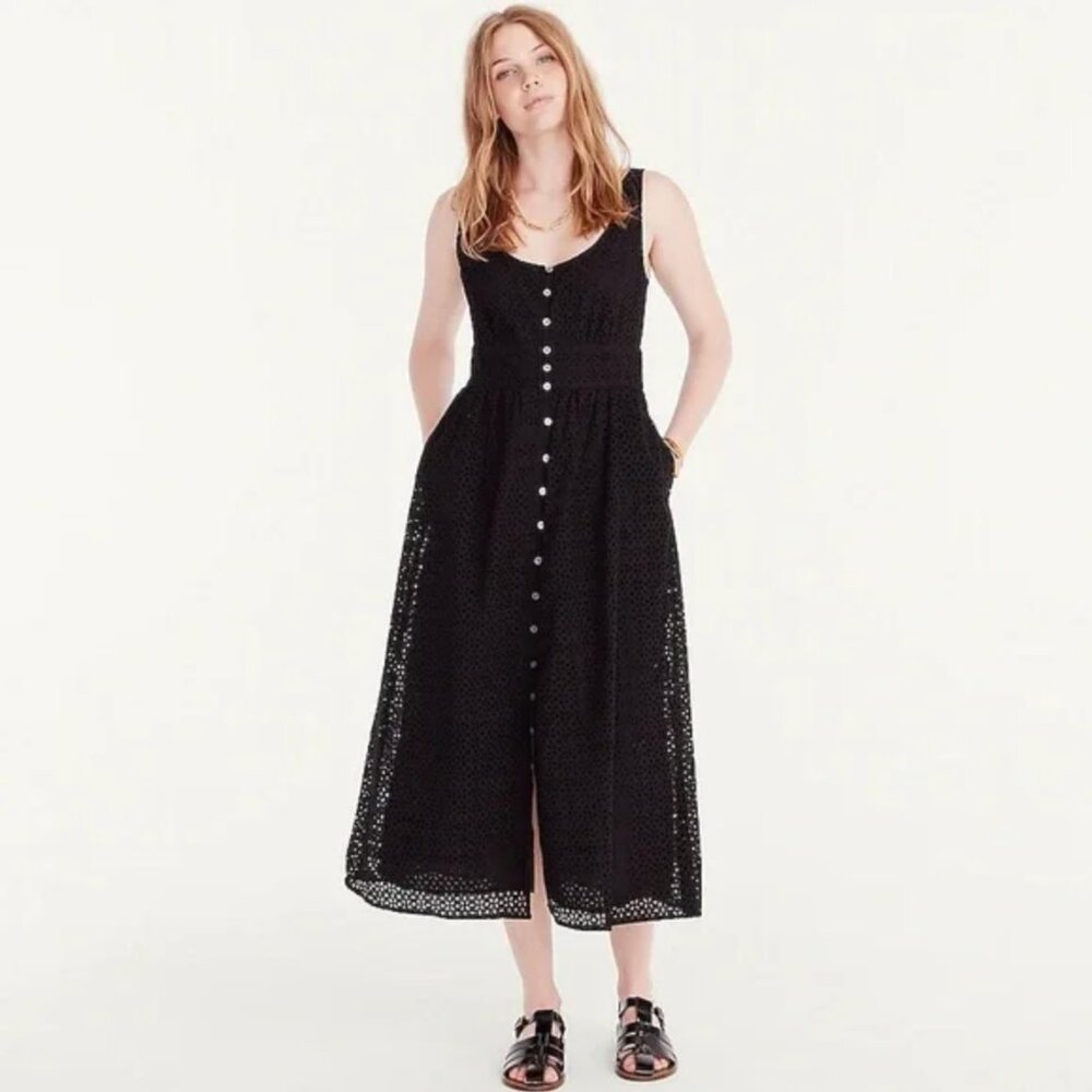 J. Crew Eyelet Button-Down Dress in Black Size 2